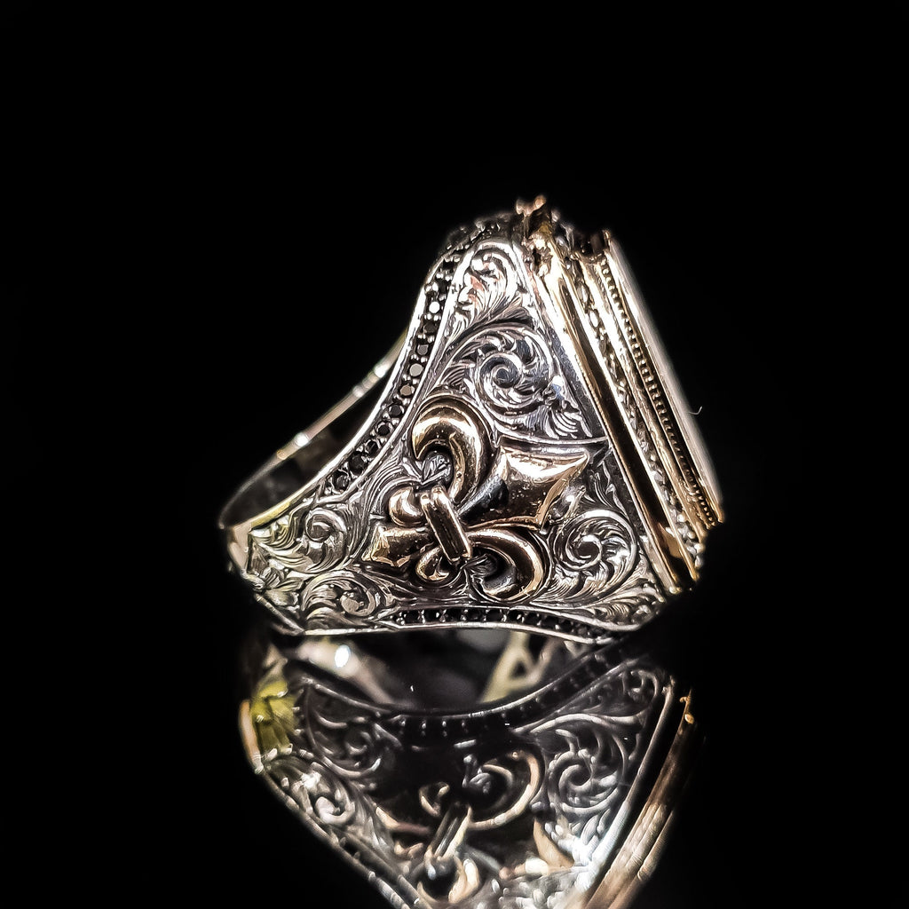 Sterling Silver Ring: Solomon Seal Vintage Design (Handmade, Size Adjustable)