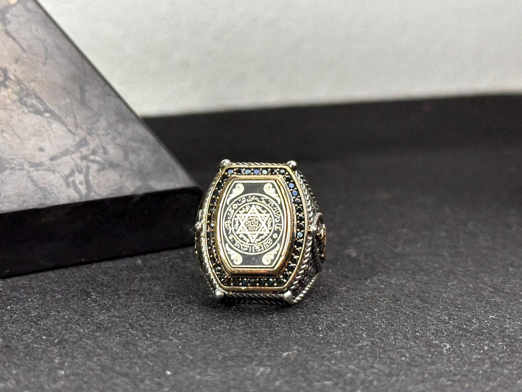 Solomon Seal Ring: Engraved Sterling Silver, Bold Men's Band