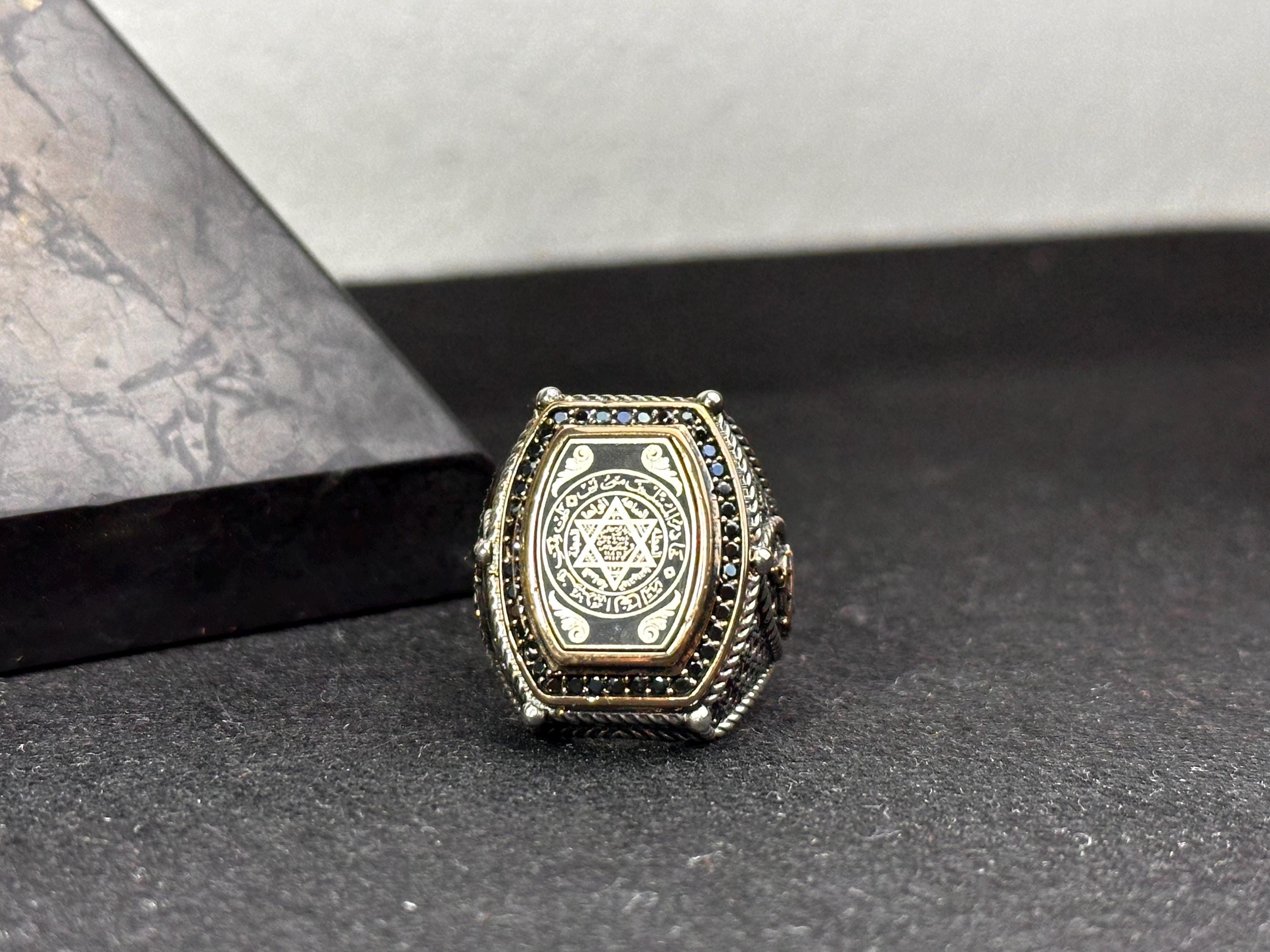 Solomon Seal Ring: Engraved Sterling Silver, Bold Men's Band