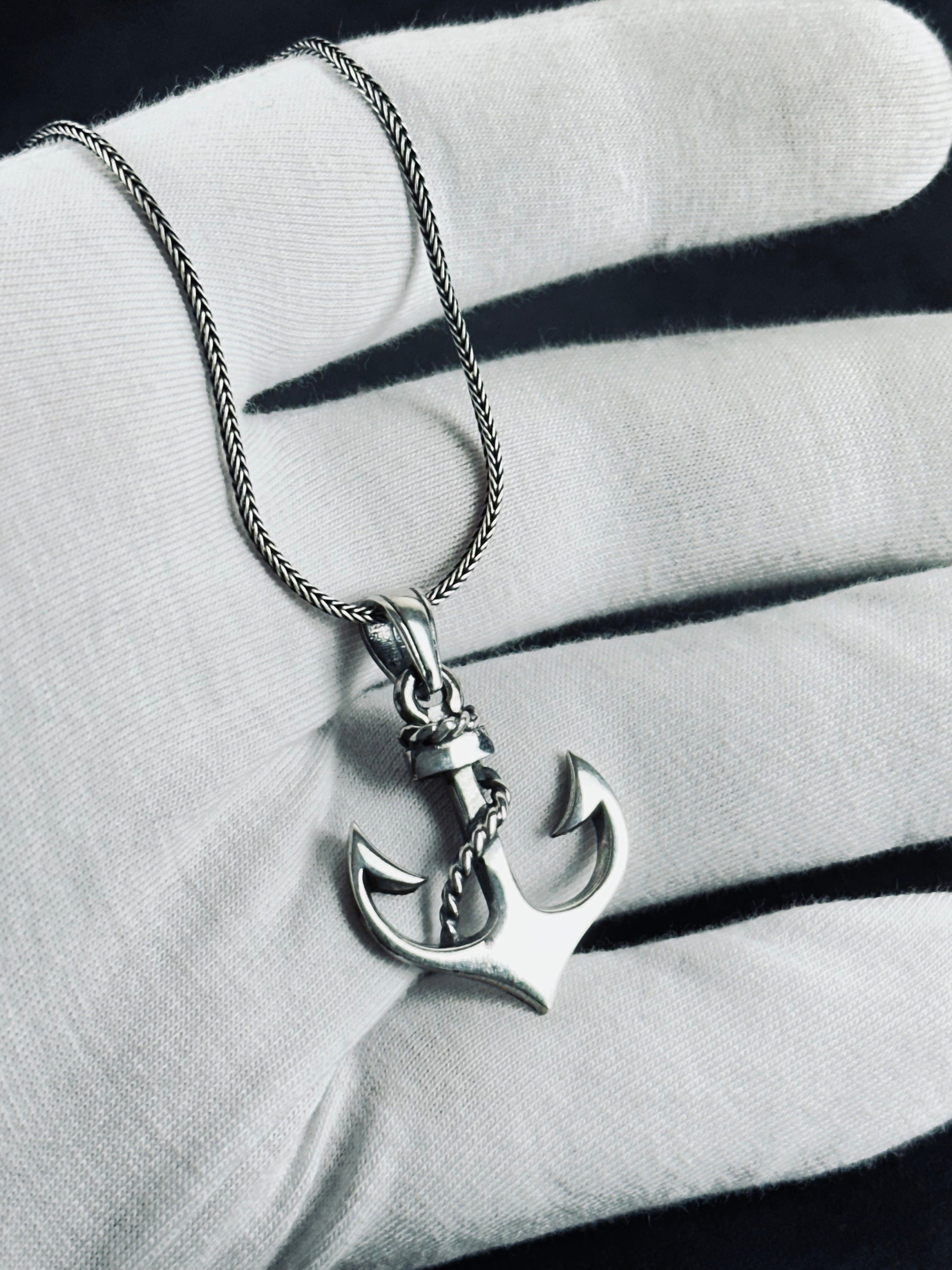 Nautical Silver Necklace, Anchor Pendant (Adjustable Chain Length)