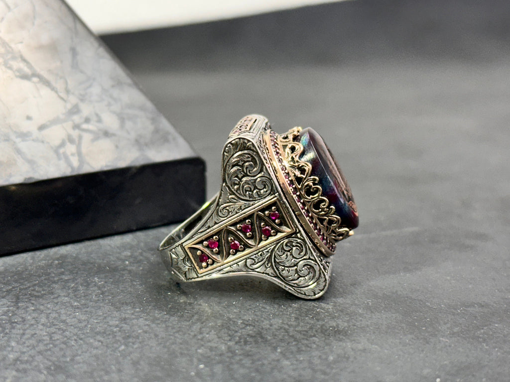 Solomon Seal Ring: Large Amber Stone - Sterling Silver Men’s Jewelry
