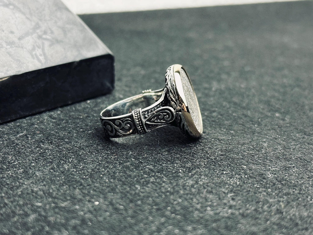 Sterling Silver Ring: Arabic Calligraphy Design - Handmade Unisex Jewelry
