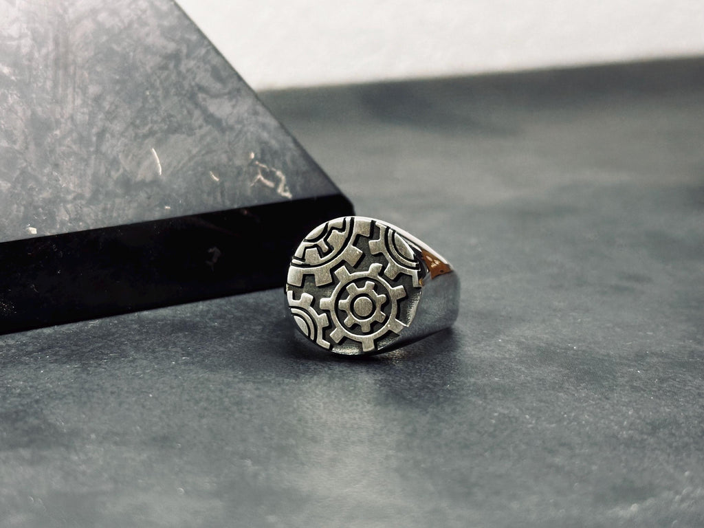 Gearwheel Ring: Men's Sterling Silver Statement (Handmade Sizes)
