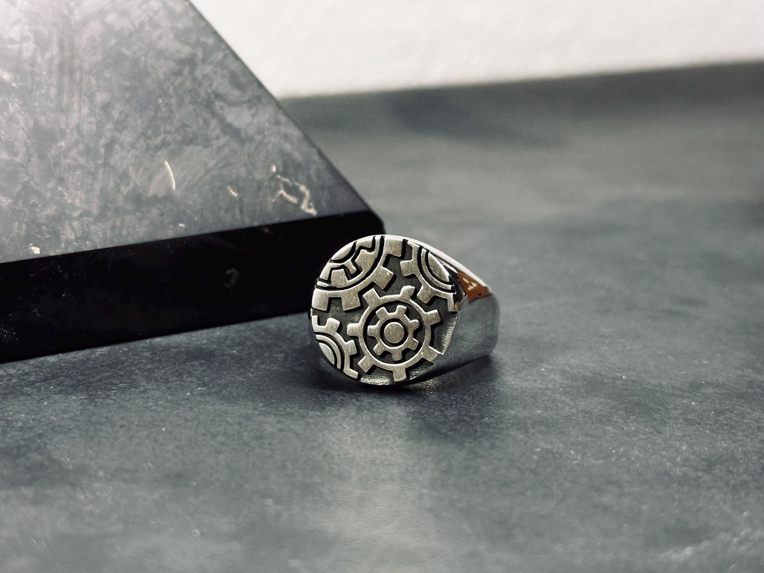 Gearwheel Ring: Men's Sterling Silver Statement (Handmade Sizes)