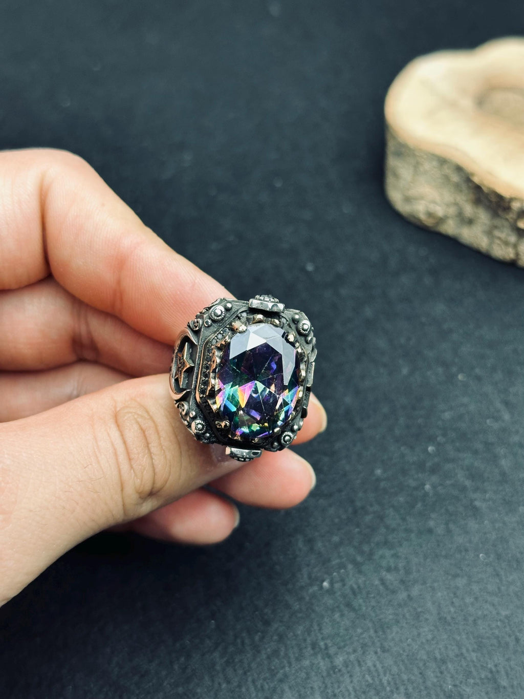 Mystic Topaz Ring: Men's Turkish Sterling Silver (Ottoman Design)