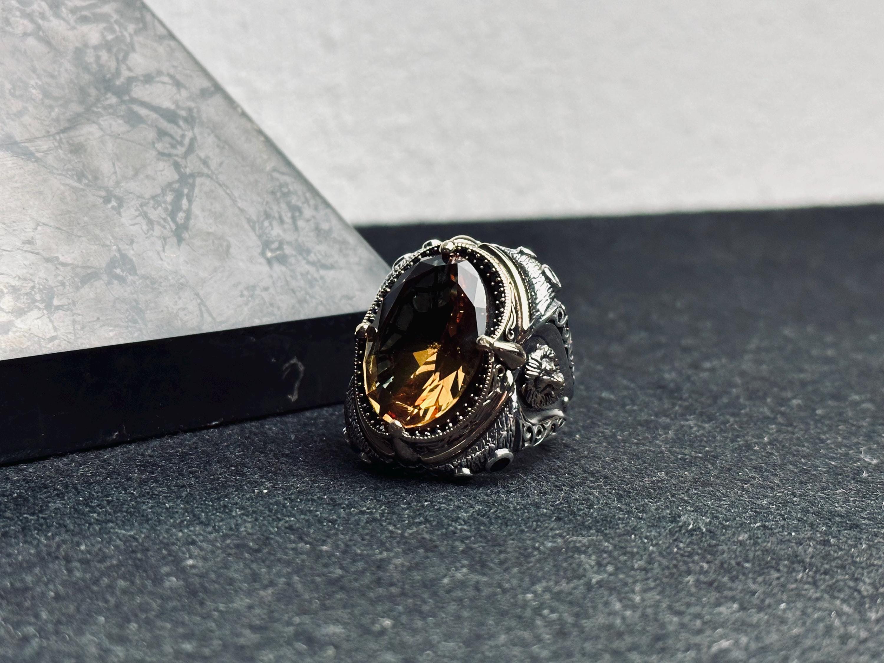 Sultanit Statement Ring: Handmade Sterling Silver with Wolf Detail