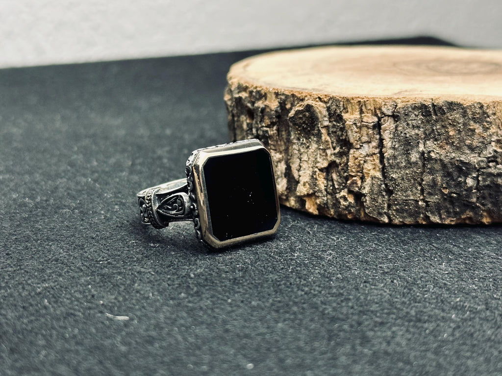 Handmade Silver Ring: Square Onyx Stone Statement (Unisex Size)