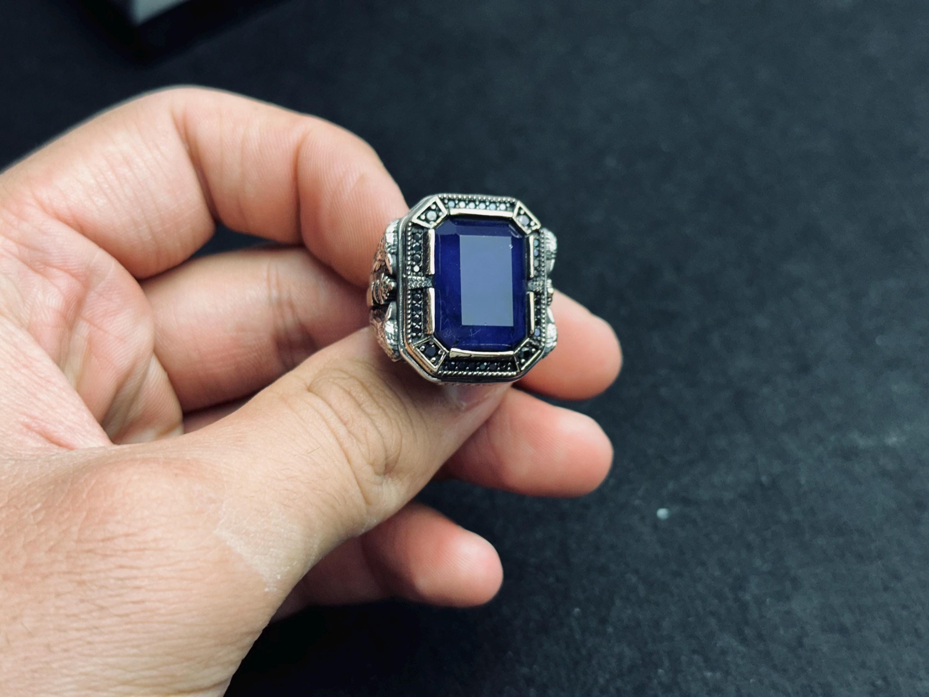 Ottoman Men’s Sapphire Ring - Handmade Sterling Silver Statement