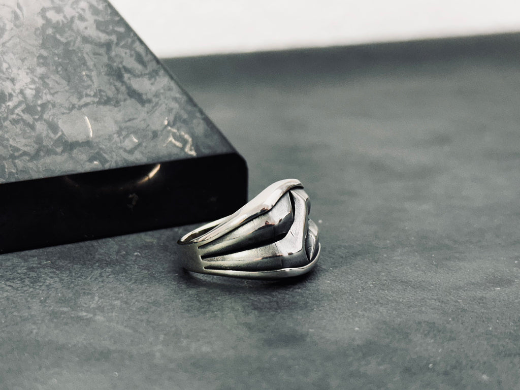 Sterling Silver Ring: Tree Bark Design - Handmade Men's Band