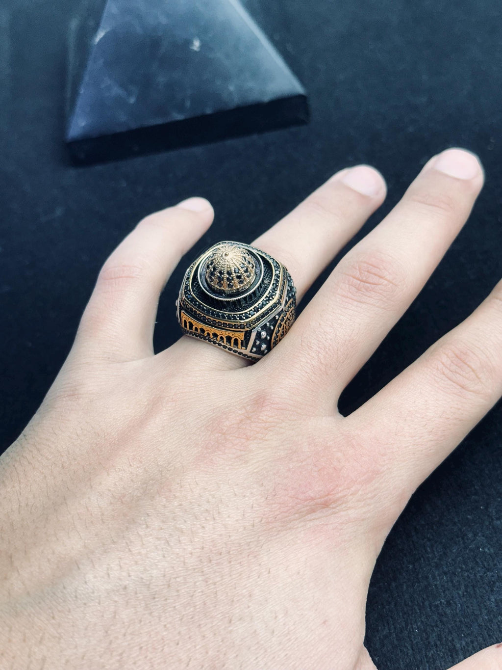Sterling Silver Masjid Ring - Arabic Calligraphy, Handmade Design