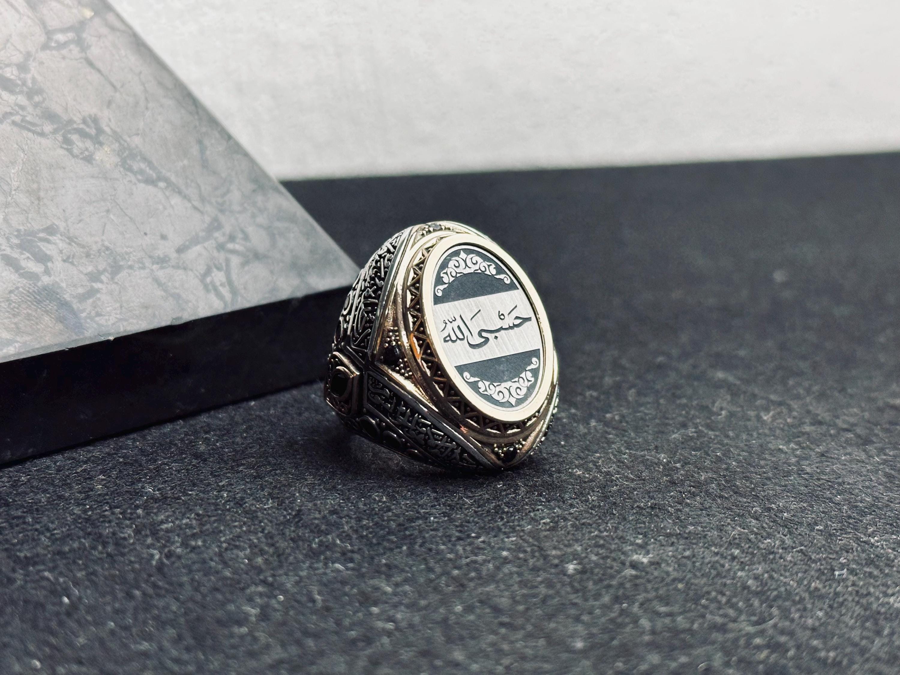 Men's Sterling Silver Ring: Arabic Engraving - Handmade Faith Design