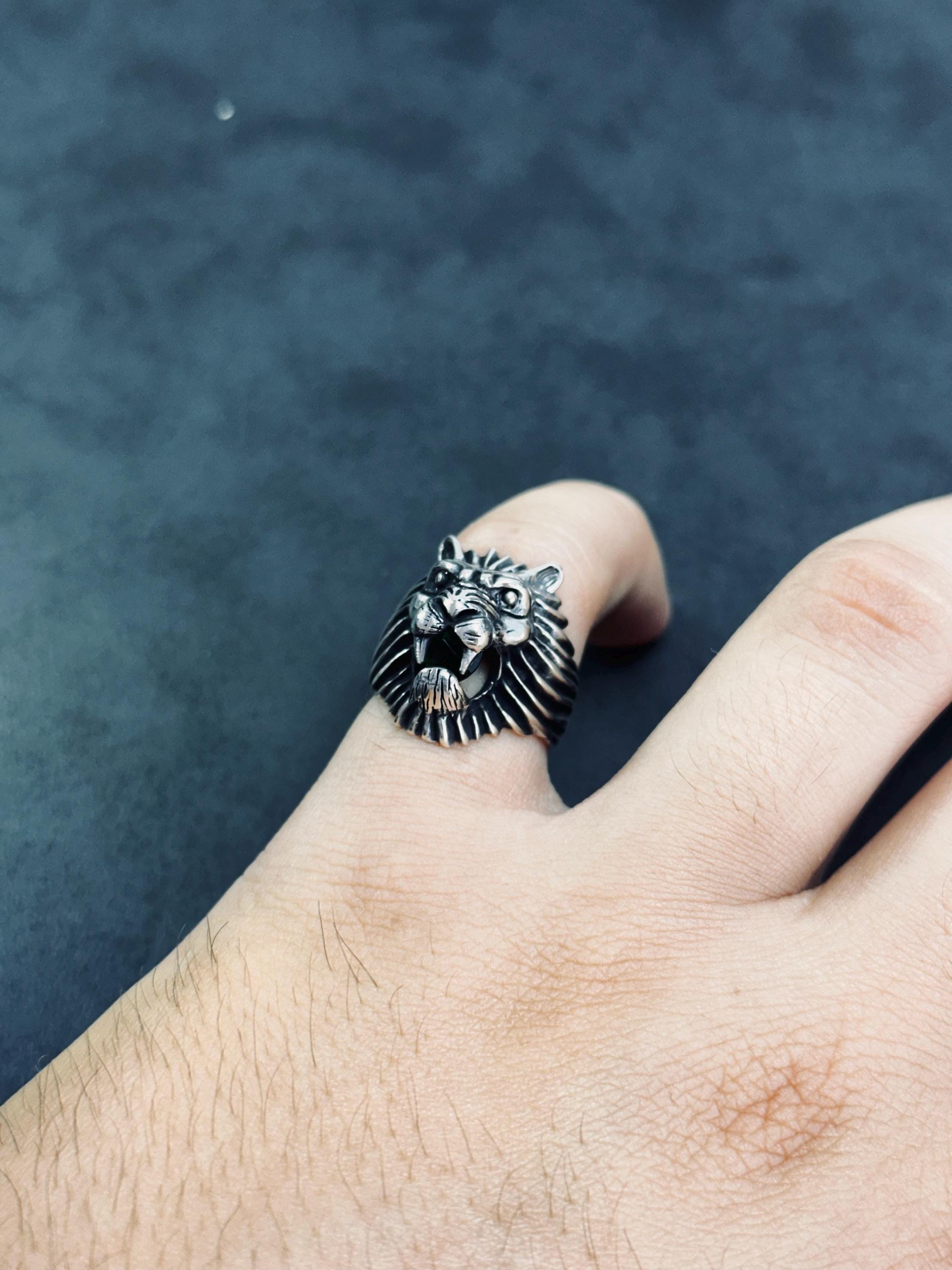 Sterling Silver Lion Head Ring: Handmade Bold Animal Design