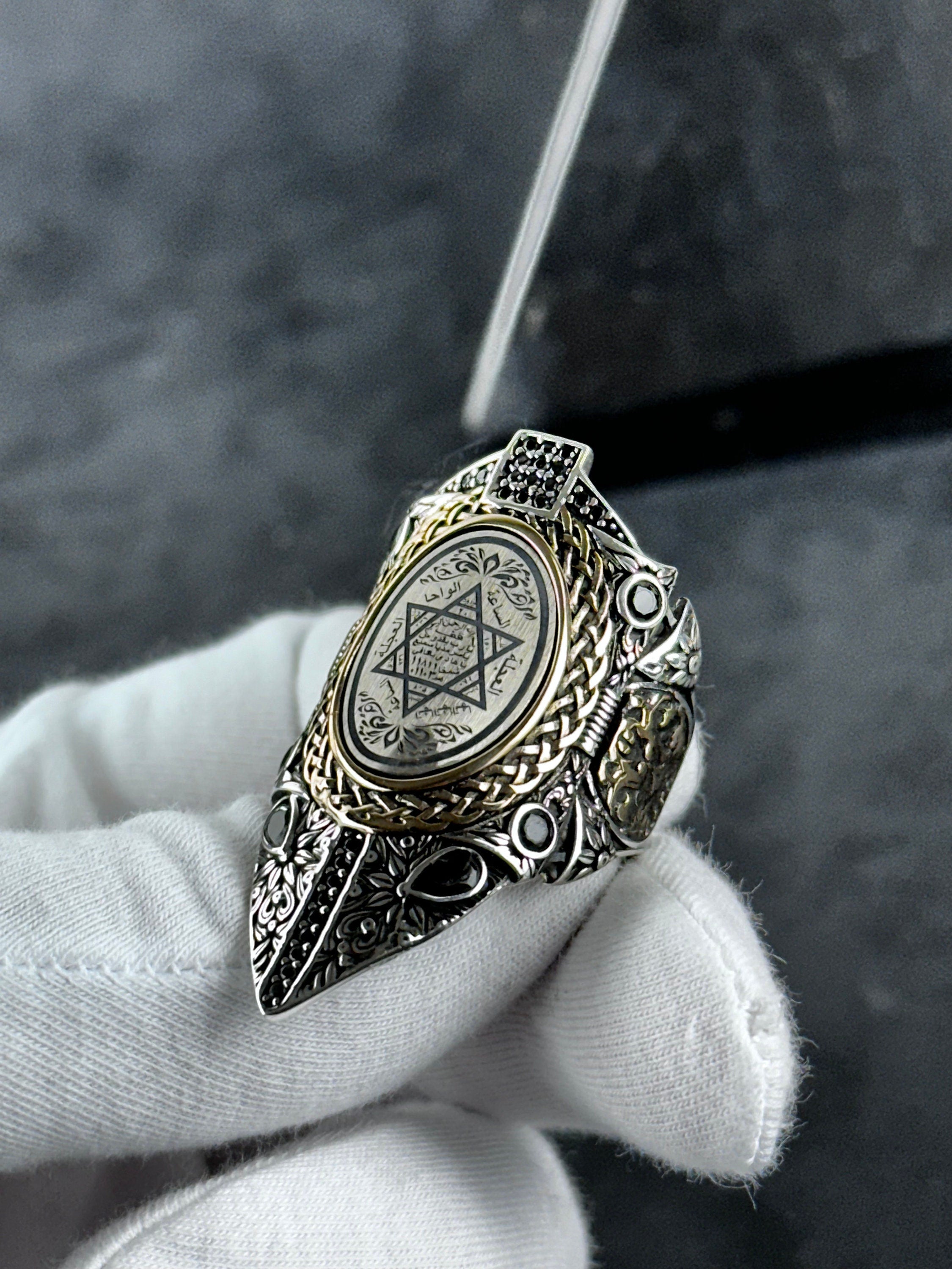 Sterling Silver Solomon's Seal Ring - Adjustable Zihgir Statement
