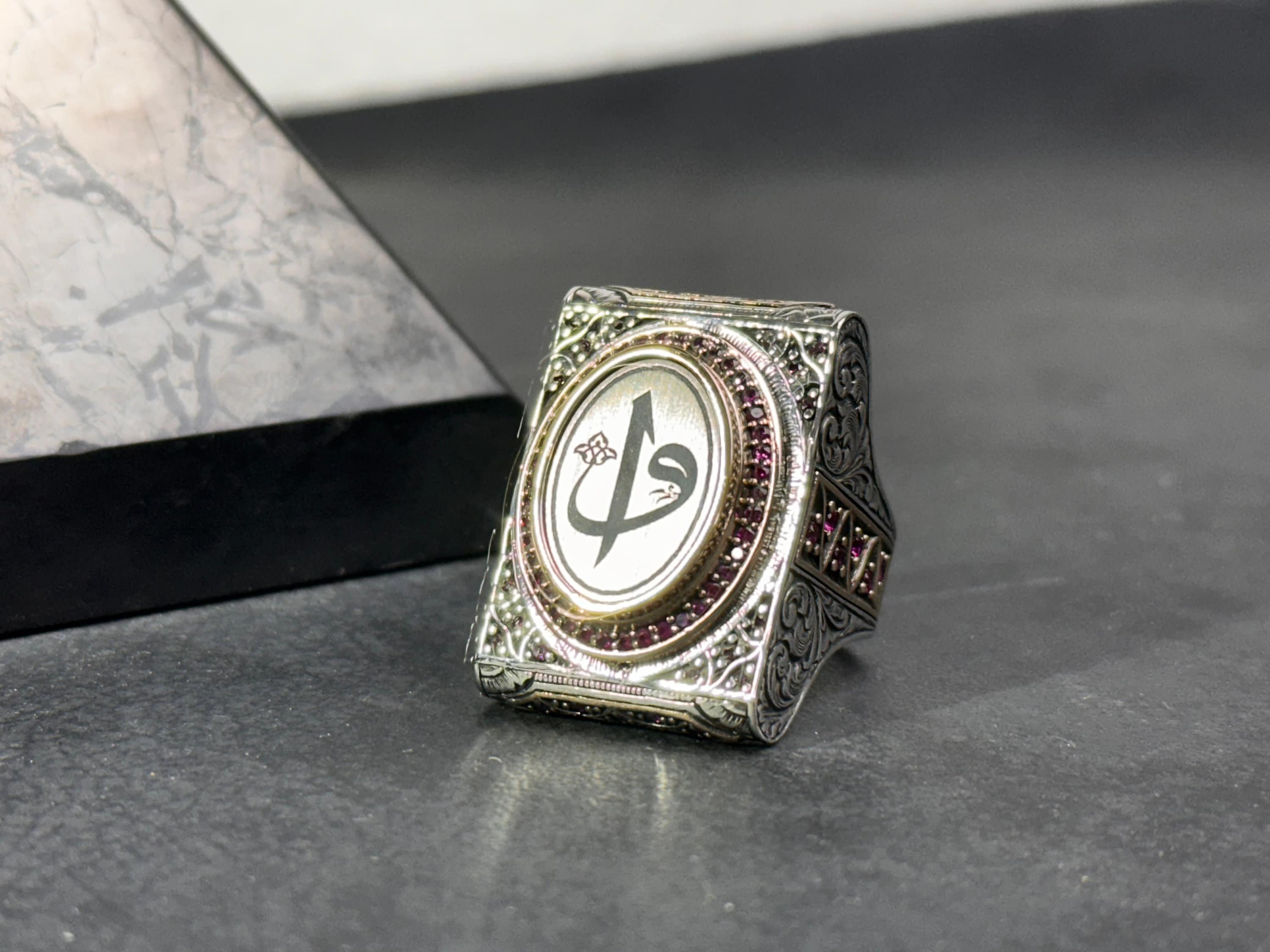 Elif Vav Ring: Sterling Silver Arabic Calligraphy, Oversized