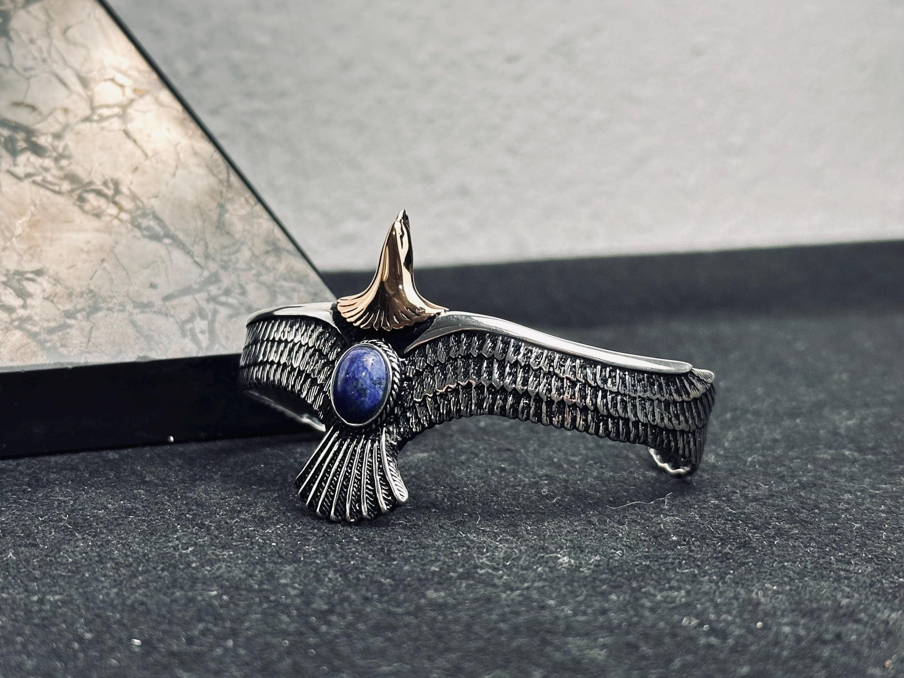 Eagle Bracelet: Lapis Lazuli and Sterling Silver (Handmade Cuff)