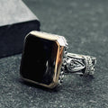 Handmade Silver Ring: Square Onyx Stone Statement (Unisex Size)