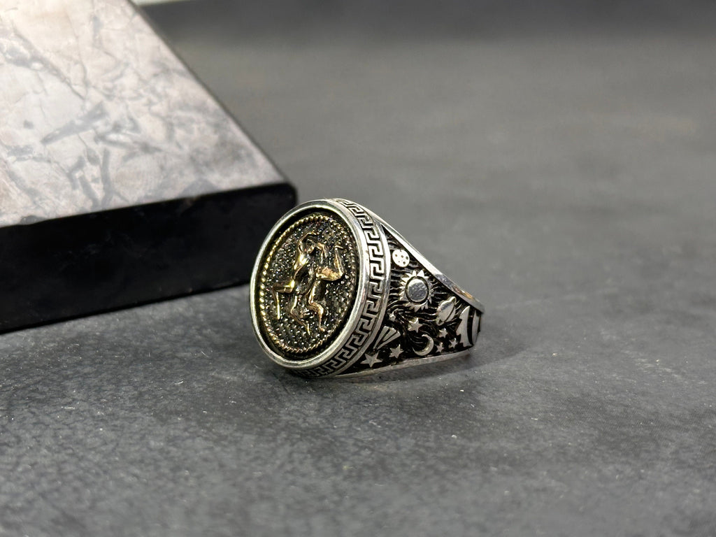 Sterling Silver Gemini Ring - Dainty Astrology Signet Band