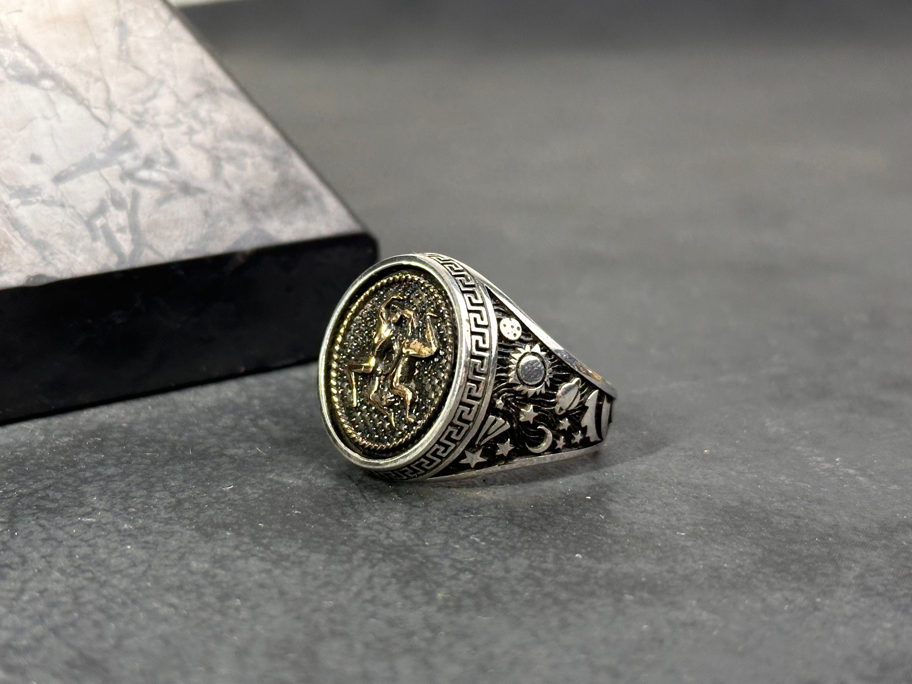 Sterling Silver Gemini Ring - Dainty Astrology Signet Band