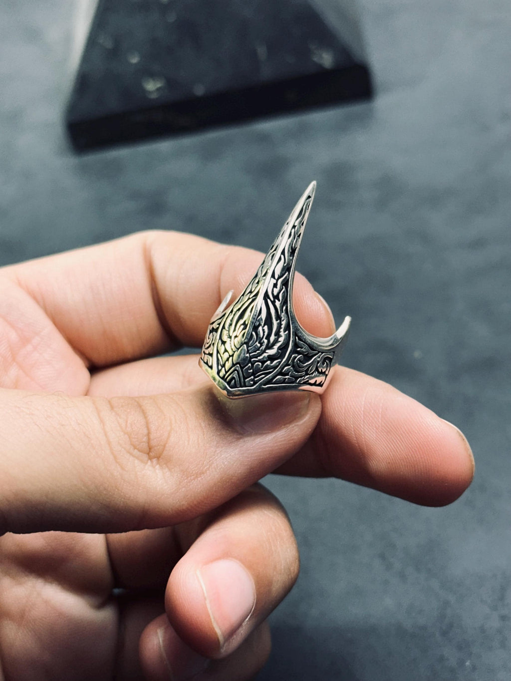 Handmade Sterling Silver Zihgir Thumb Ring – Traditional Turkish Archer Ring, Ottoman Style, Men’s Jewelry, Adjustable Gift Ring