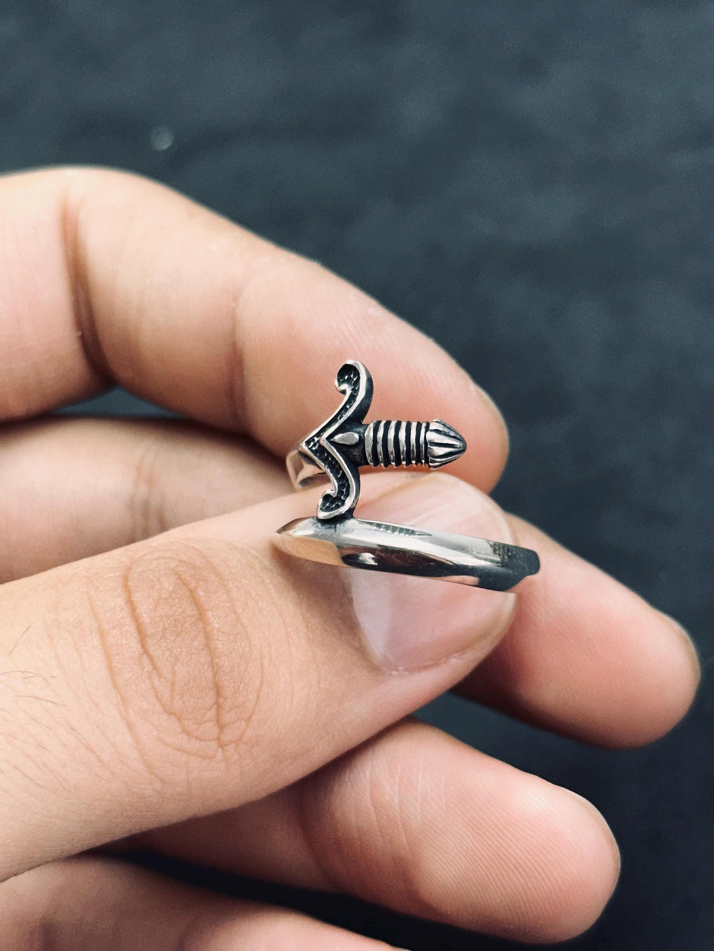 Sterling Silver Sword Thumb Ring - Gothic Adjustable Band
