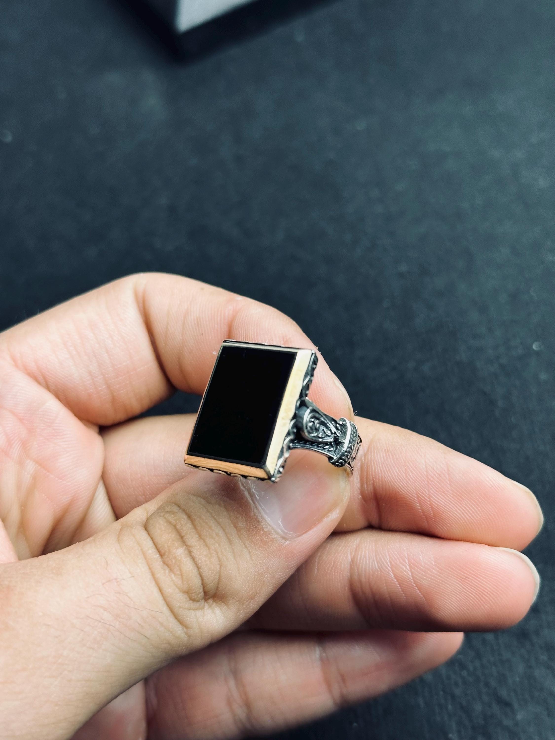 Turkish Sterling Silver Ring, Black Onyx Stone (Unisex Statement)