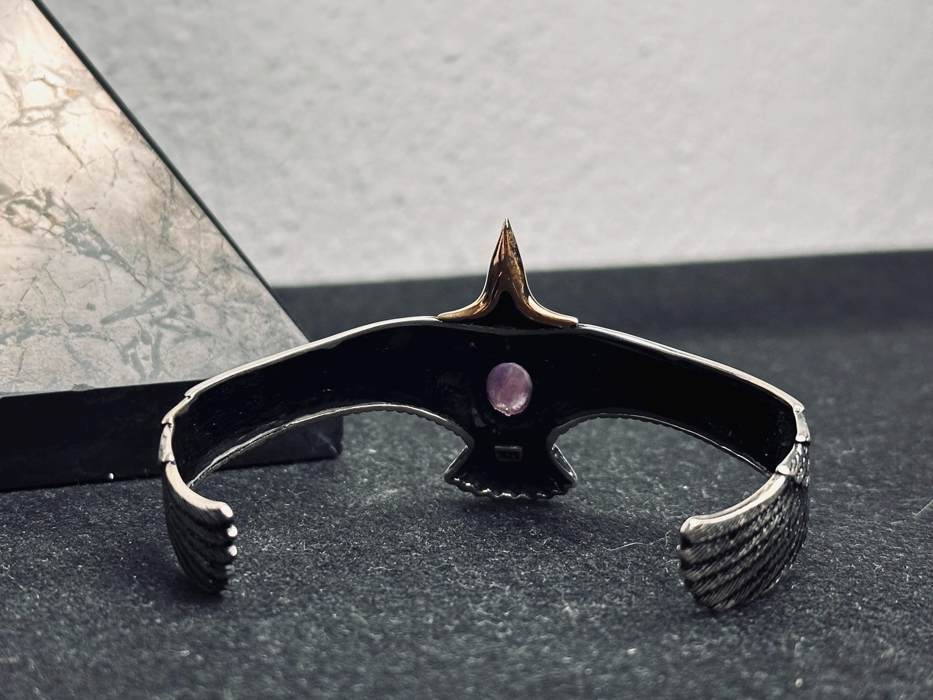 Eagle Amethyst Bracelet: Sterling Silver Cuff (Adjustable, Handmade)
