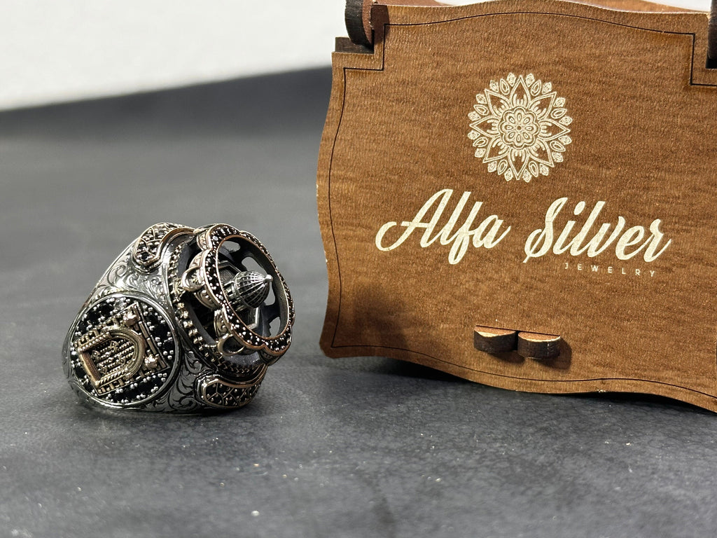 Islamic Sterling Silver Ring, Masjid Al Aqsa Oversized (Handmade)
