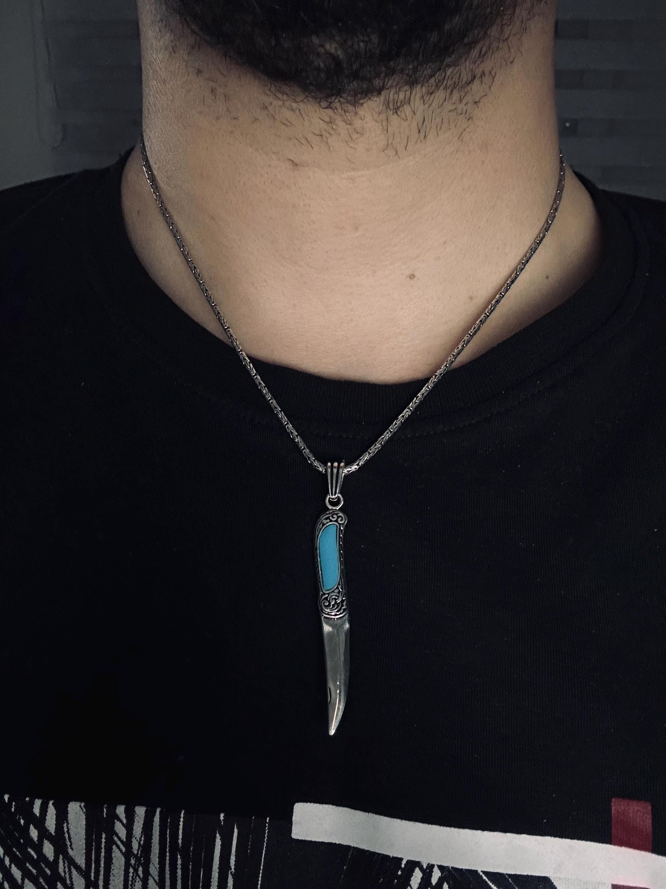 Silver Sword Necklace: Turquoise Dagger Pendant (Chain Length Options)