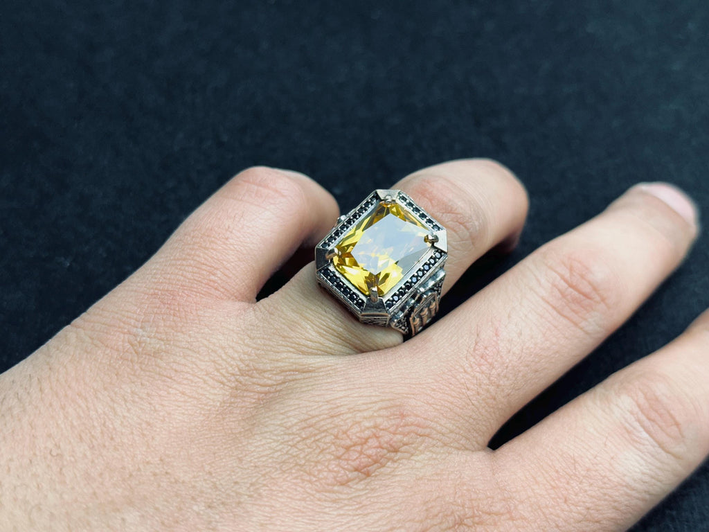 Turkish Handmade Citrine Ring, Square Stone (Sterling Silver)