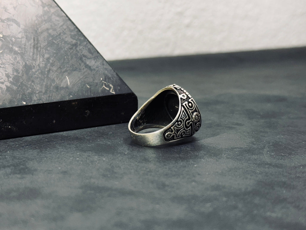 Engraved Eagle Ring: Tribal Sterling Silver (Handmade for Men)