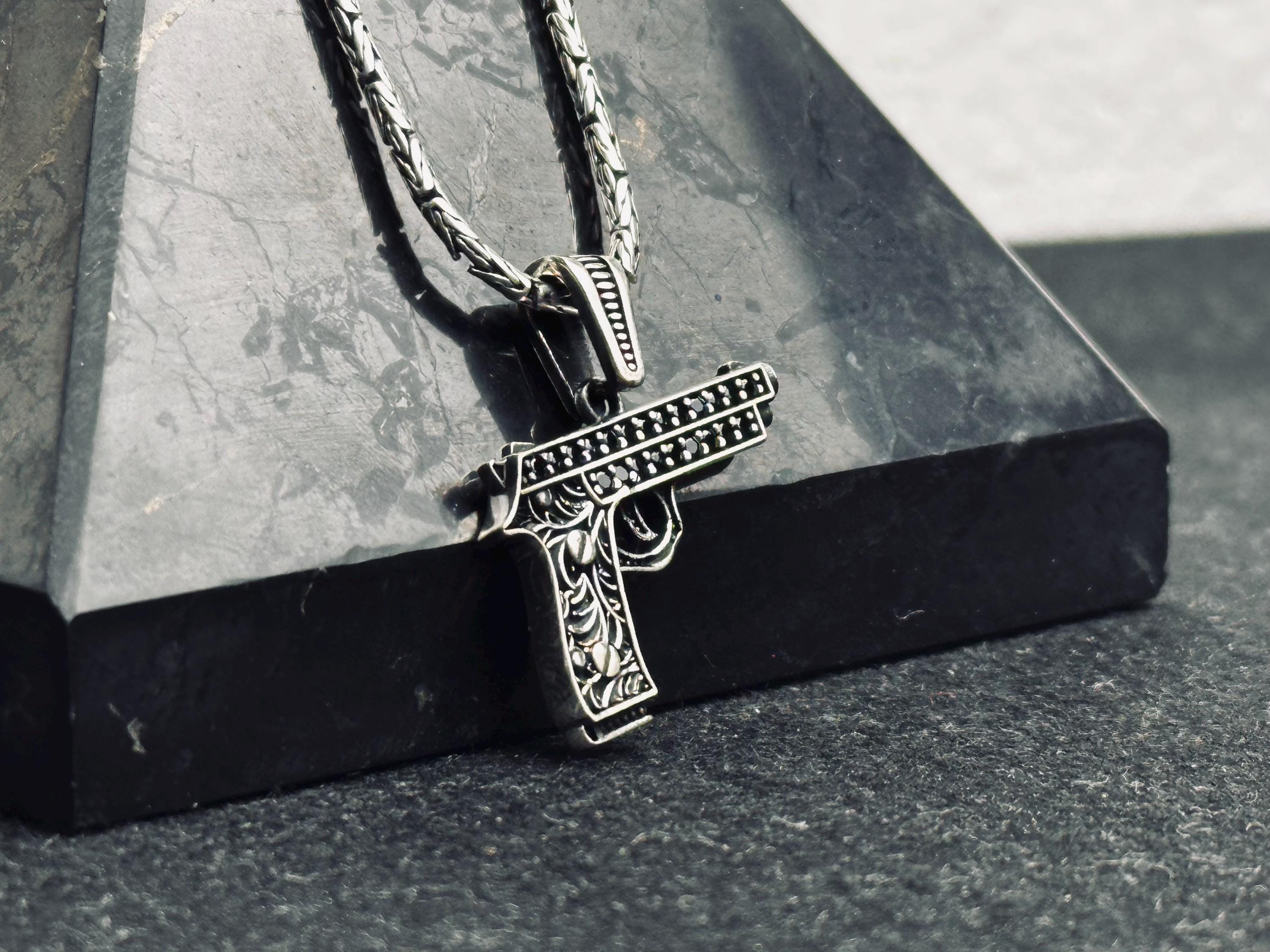 Gun Necklace Pendant: Sterling Silver Jewelry (Men's Bold Style)