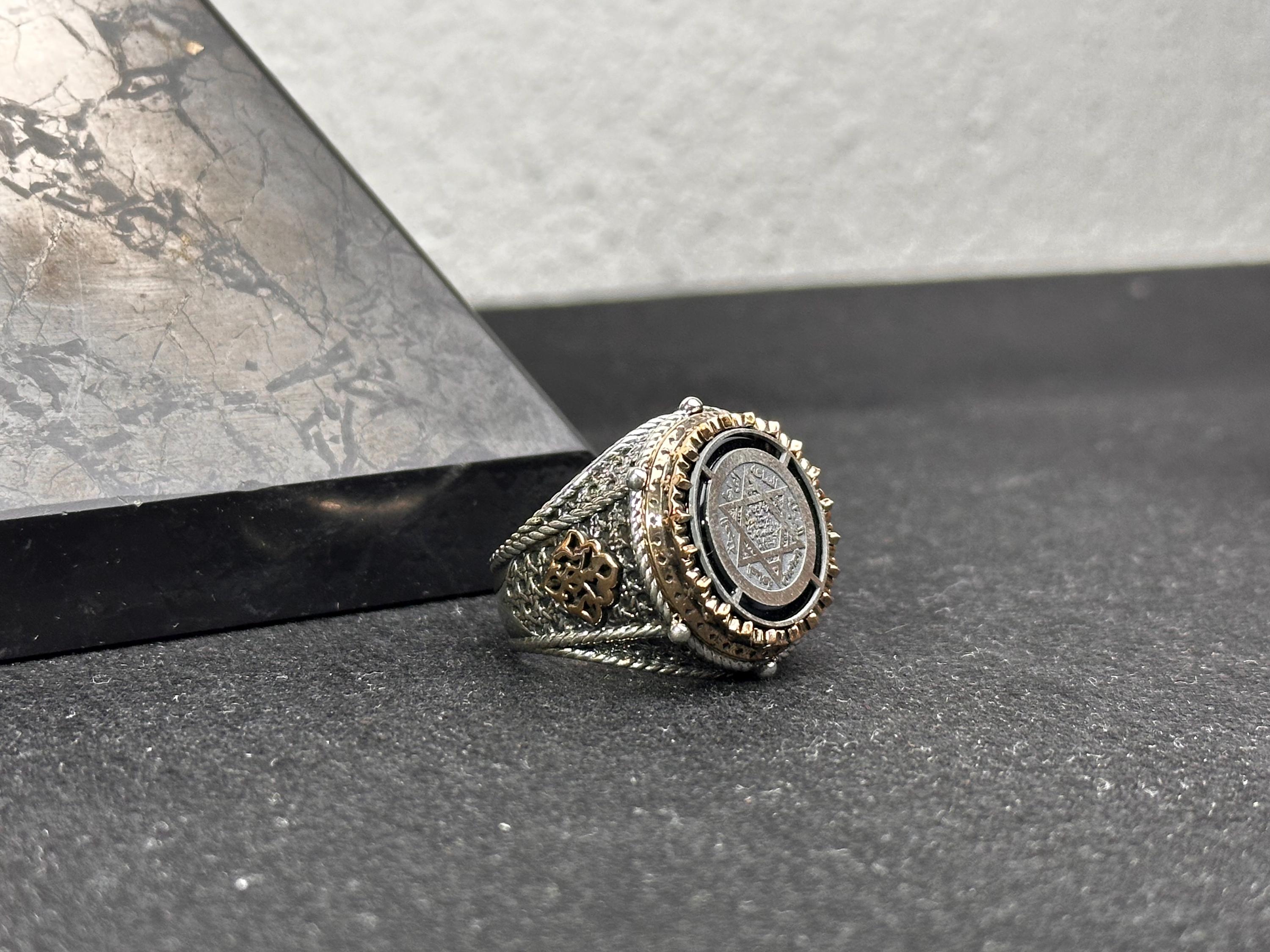 Engraved Solomon Seal Ring - Sterling Silver Handmade Men's Jewelry