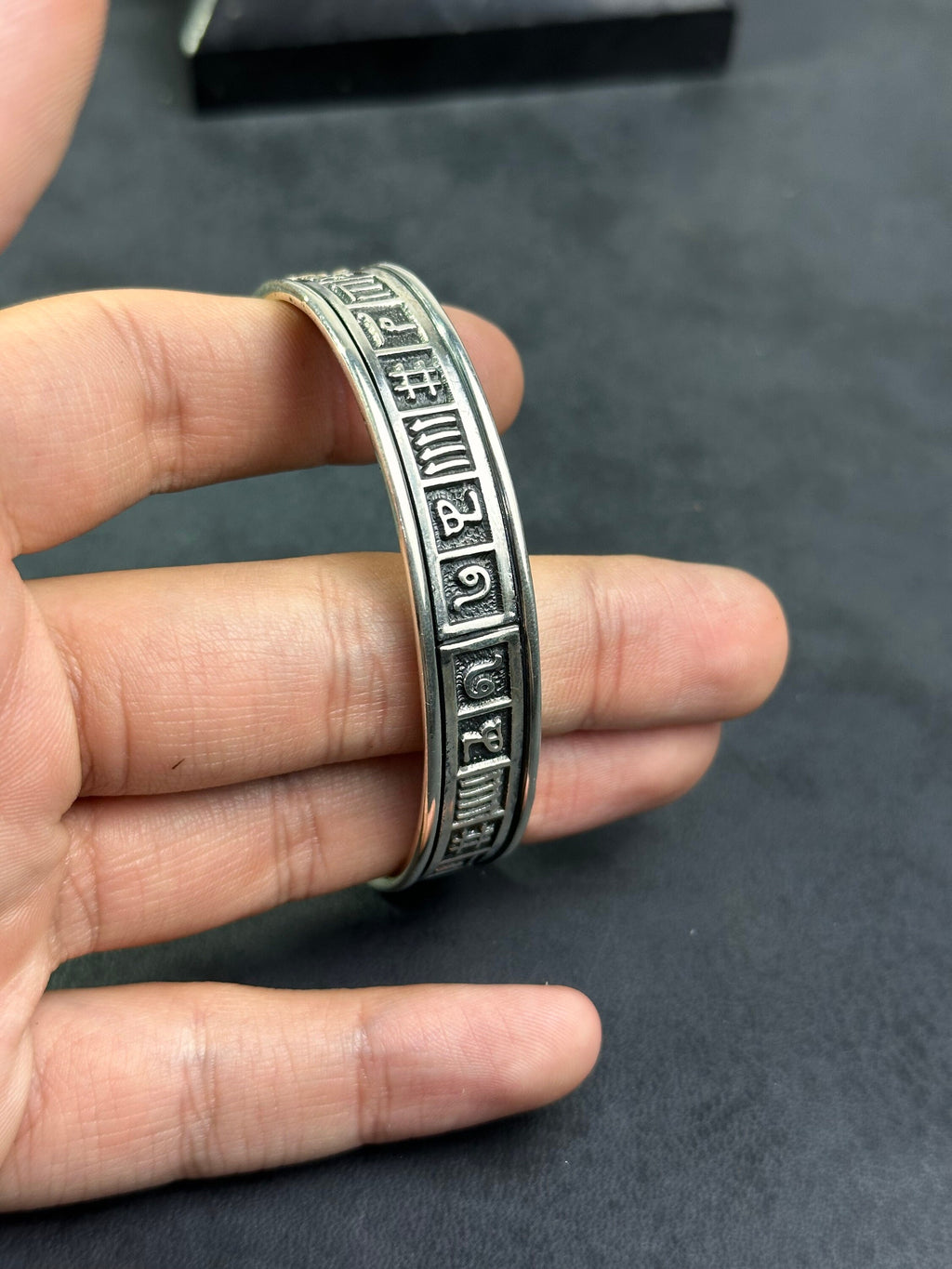 Sterling Silver Bracelet: Nordic Runic Design - Handmade for Men