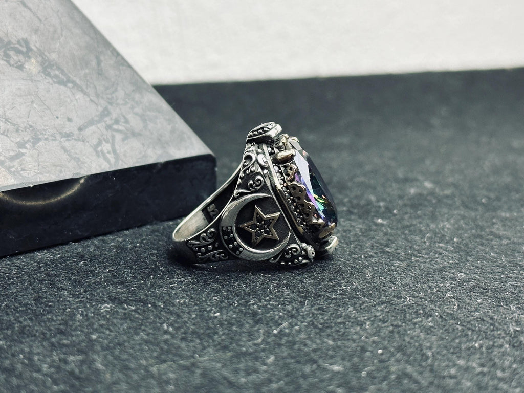 Mystic Topaz Ring: Men's Turkish Sterling Silver (Ottoman Design)