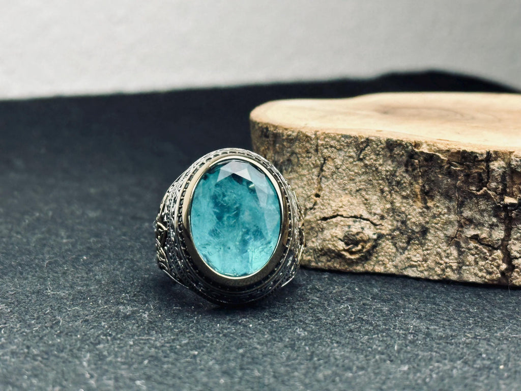 Aquamarine Men's Ring: Handmade Sterling Silver March Birthstone