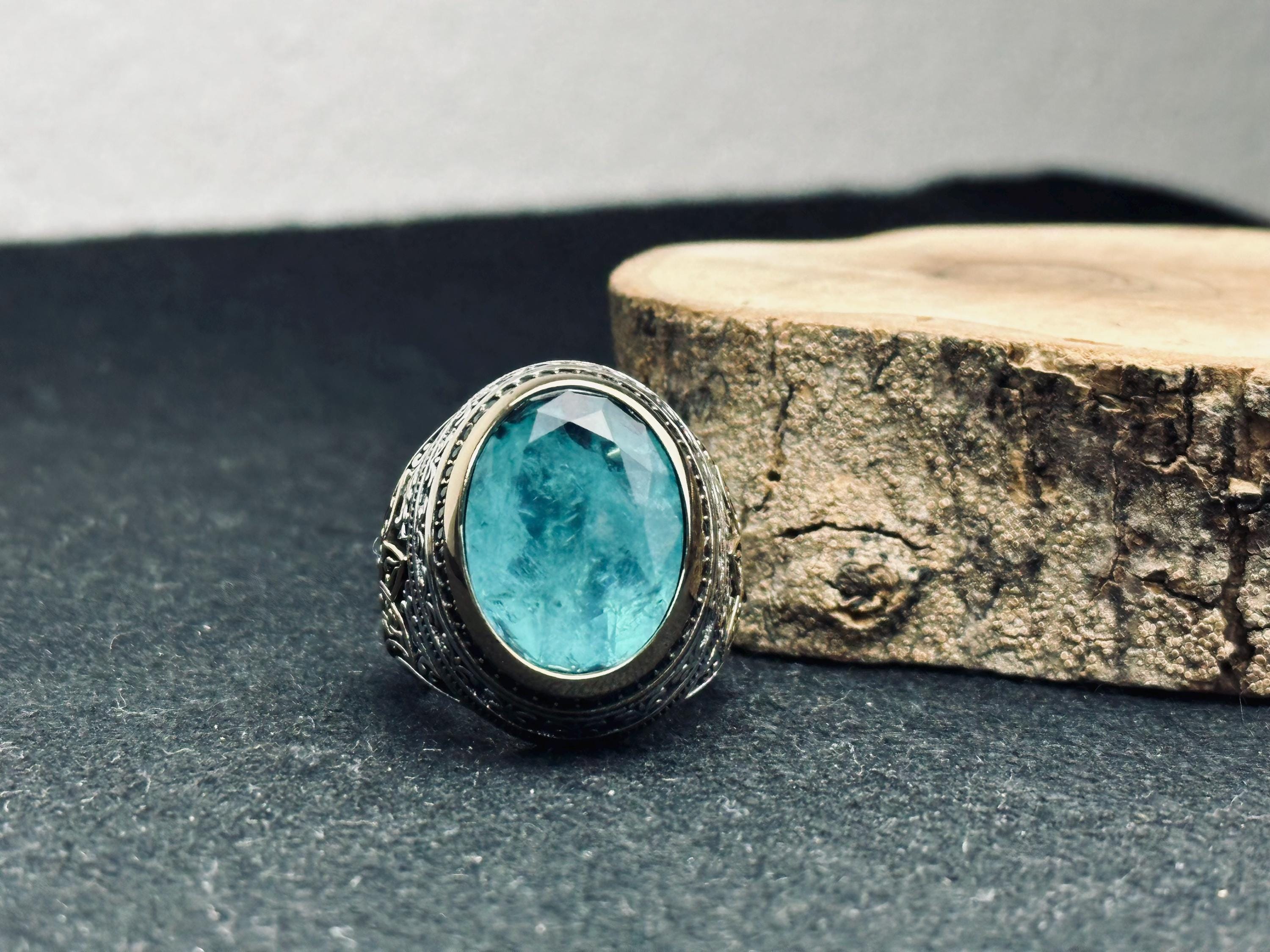 Aquamarine Men's Ring: Handmade Sterling Silver March Birthstone