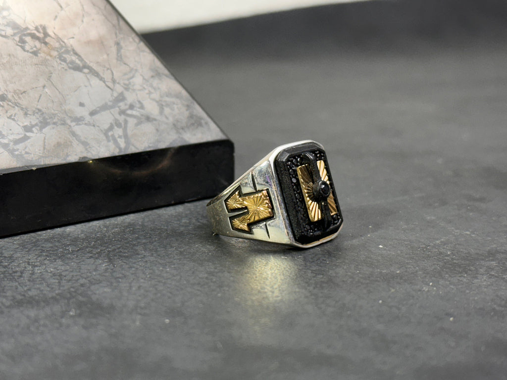 Sunrise Sterling Silver Ring: Square Statement Design (Handmade for Men)