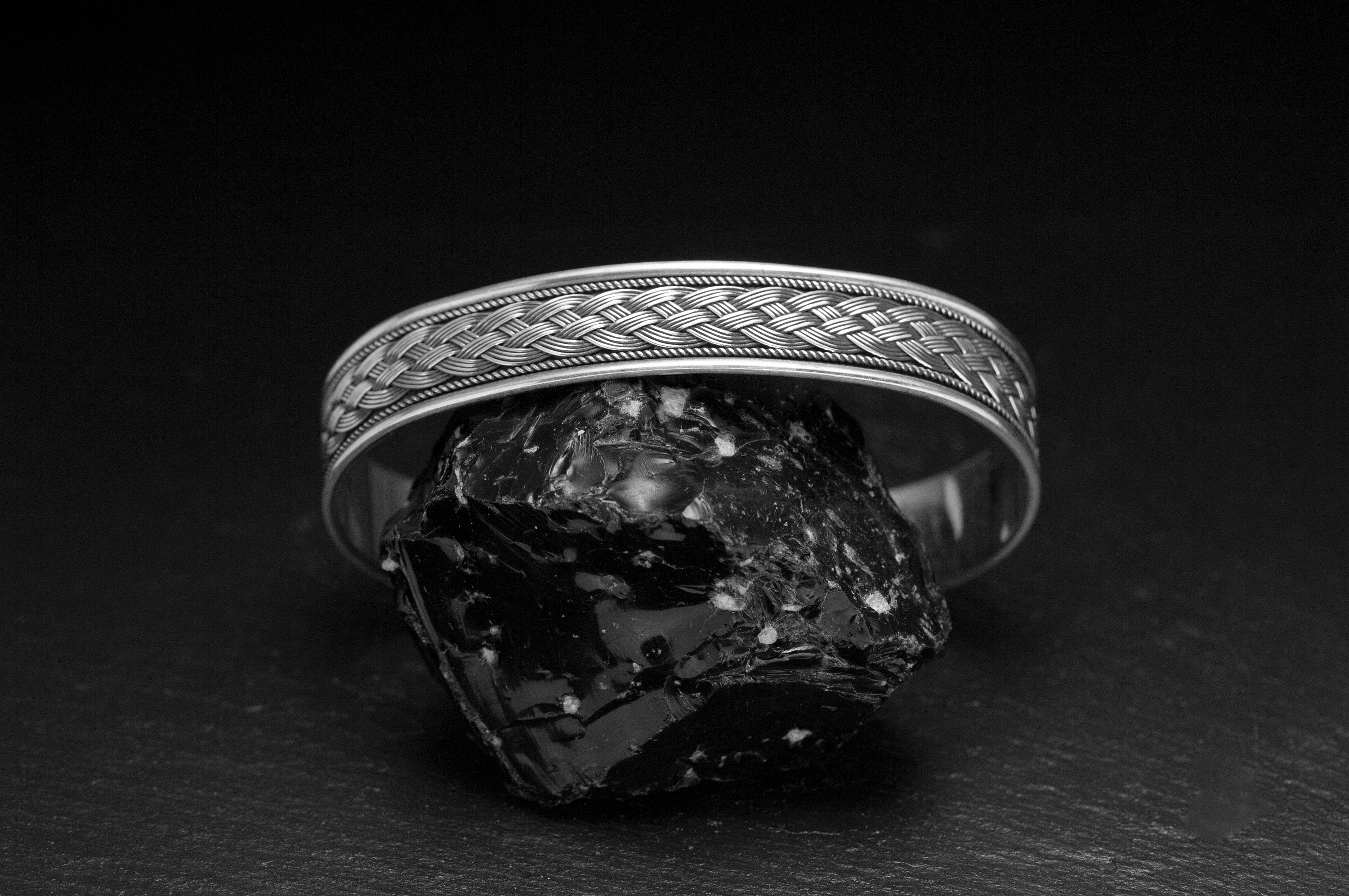 Engraved Sterling Silver Bracelet: Handmade Braided Cuff