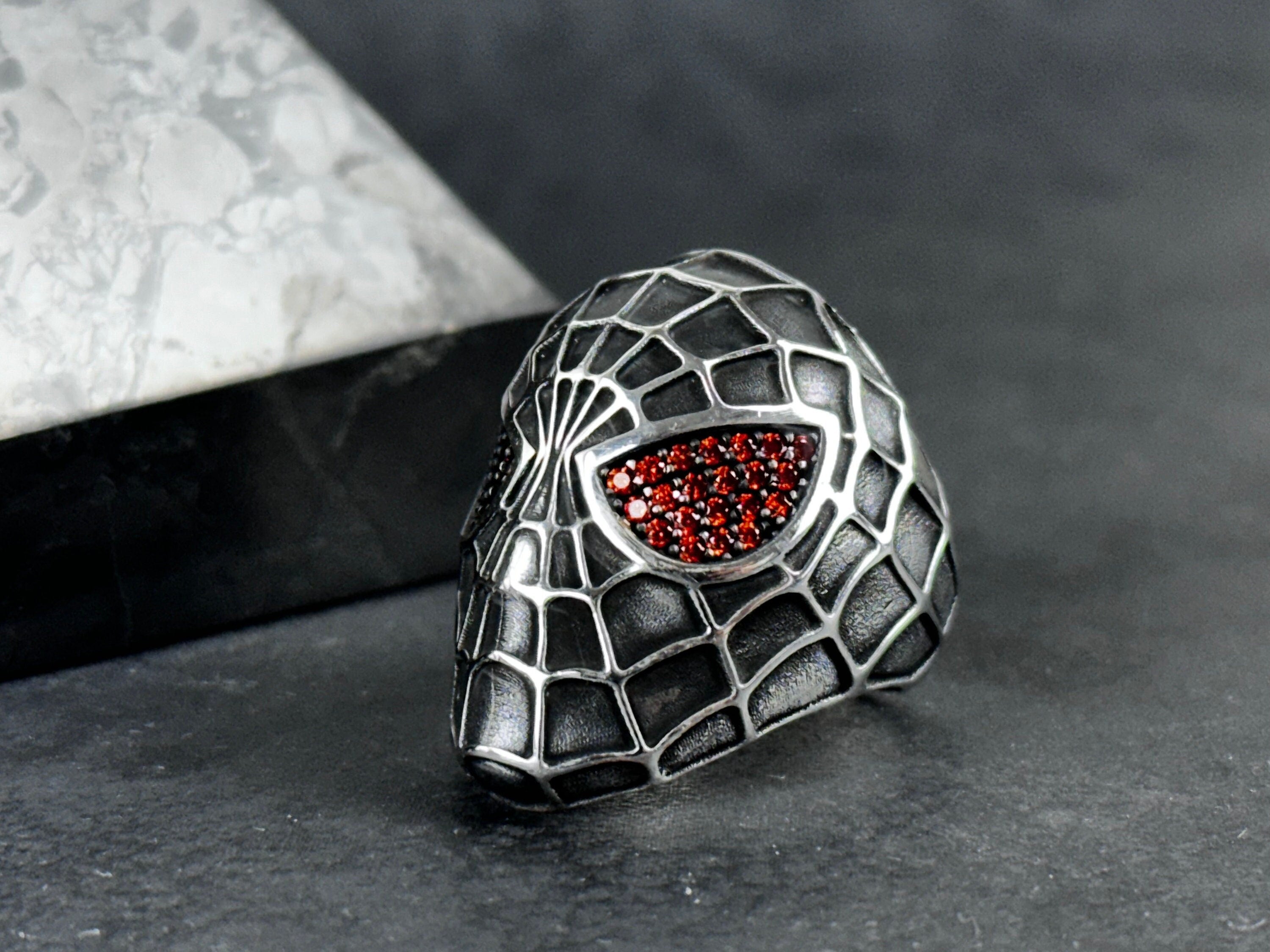 Silver Spider Ring - Bold Statement with Zircon Eye