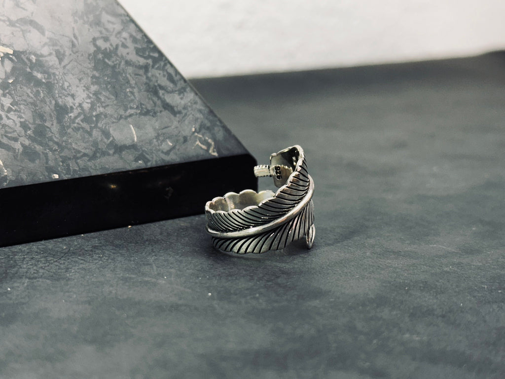 Feather Ring: Sterling Silver Adjustable Design (Engraved, Handmade)