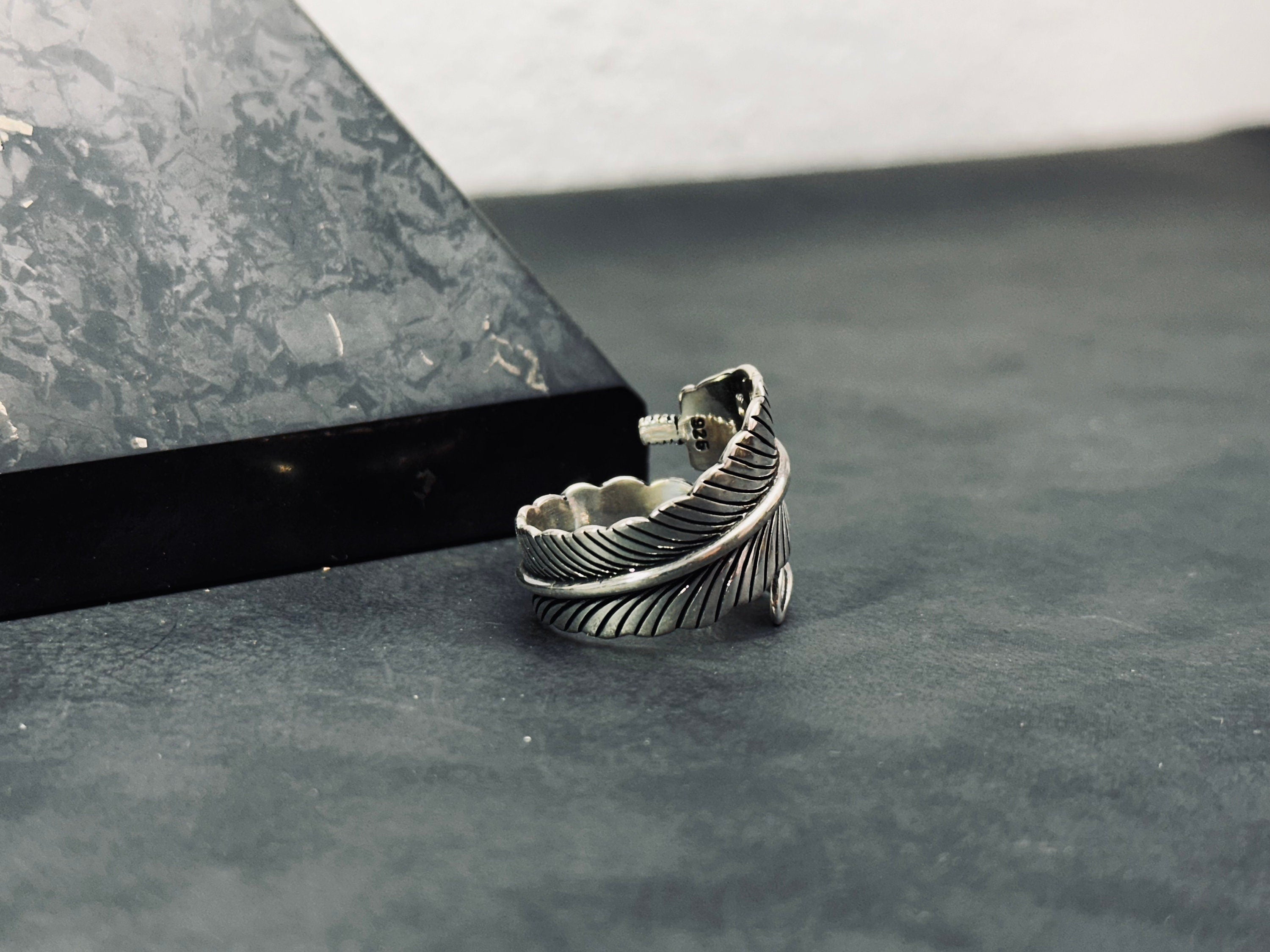 Feather Ring: Sterling Silver Adjustable Design (Engraved, Handmade)