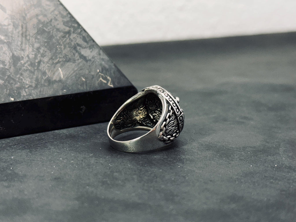 Sterling Silver Lion Ring, Handmade Oxidized Design (Men's Size)