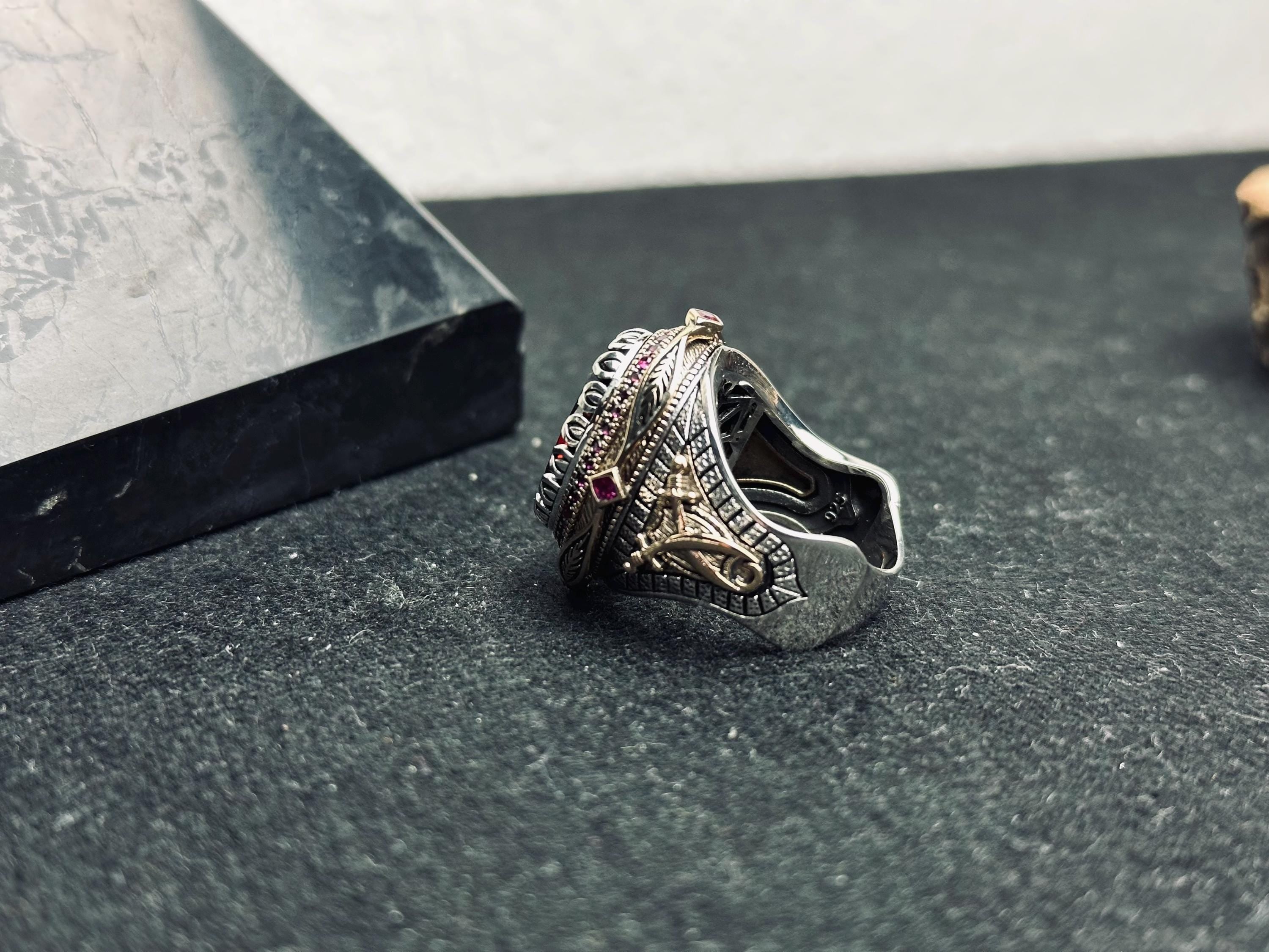 Ottoman Style Ruby Ring - Handmade Turkish Sterling Silver