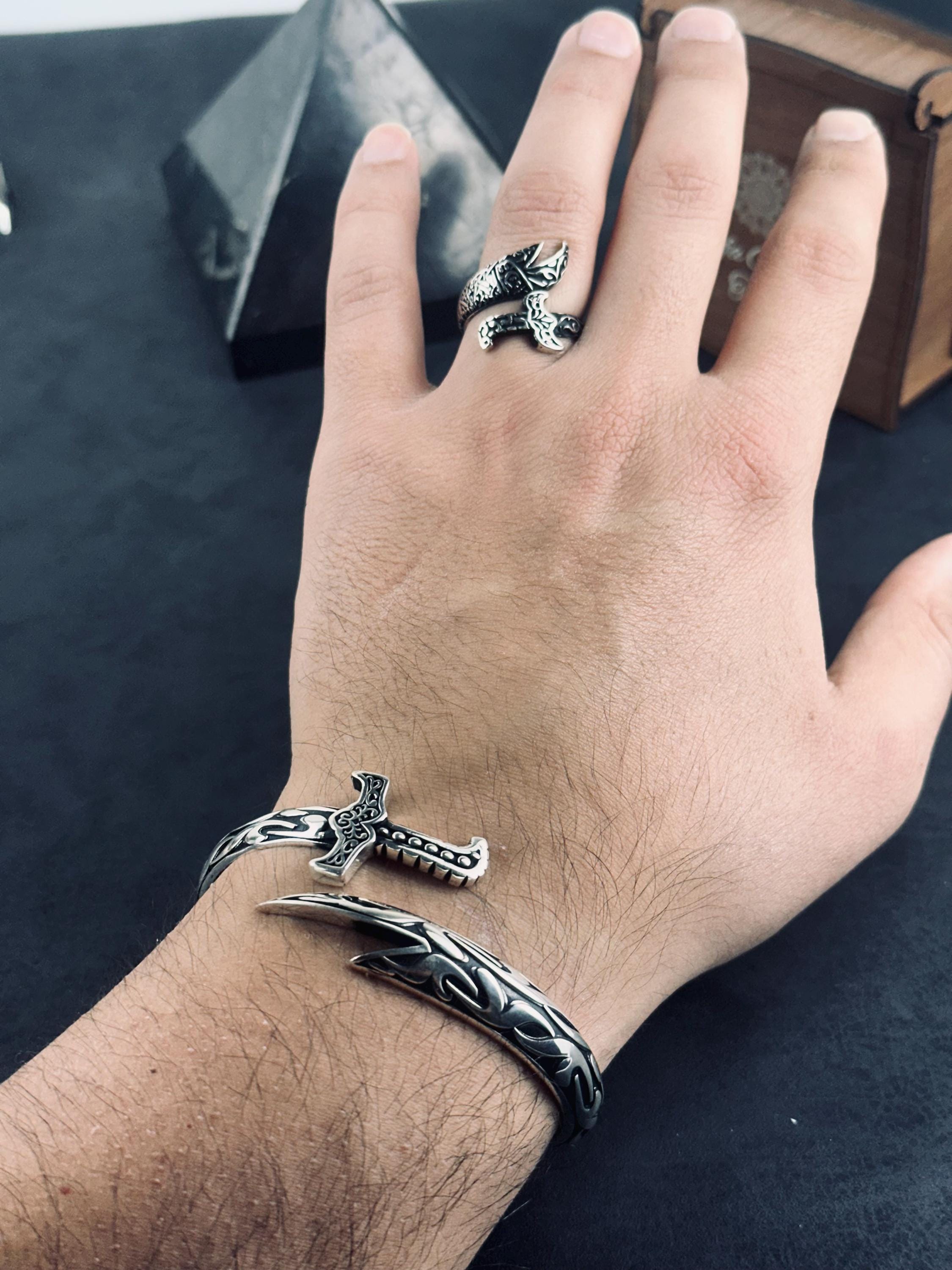 Sterling Silver Zulfiqar Sword Bracelet - Handmade Oxidized Men's Jewelry