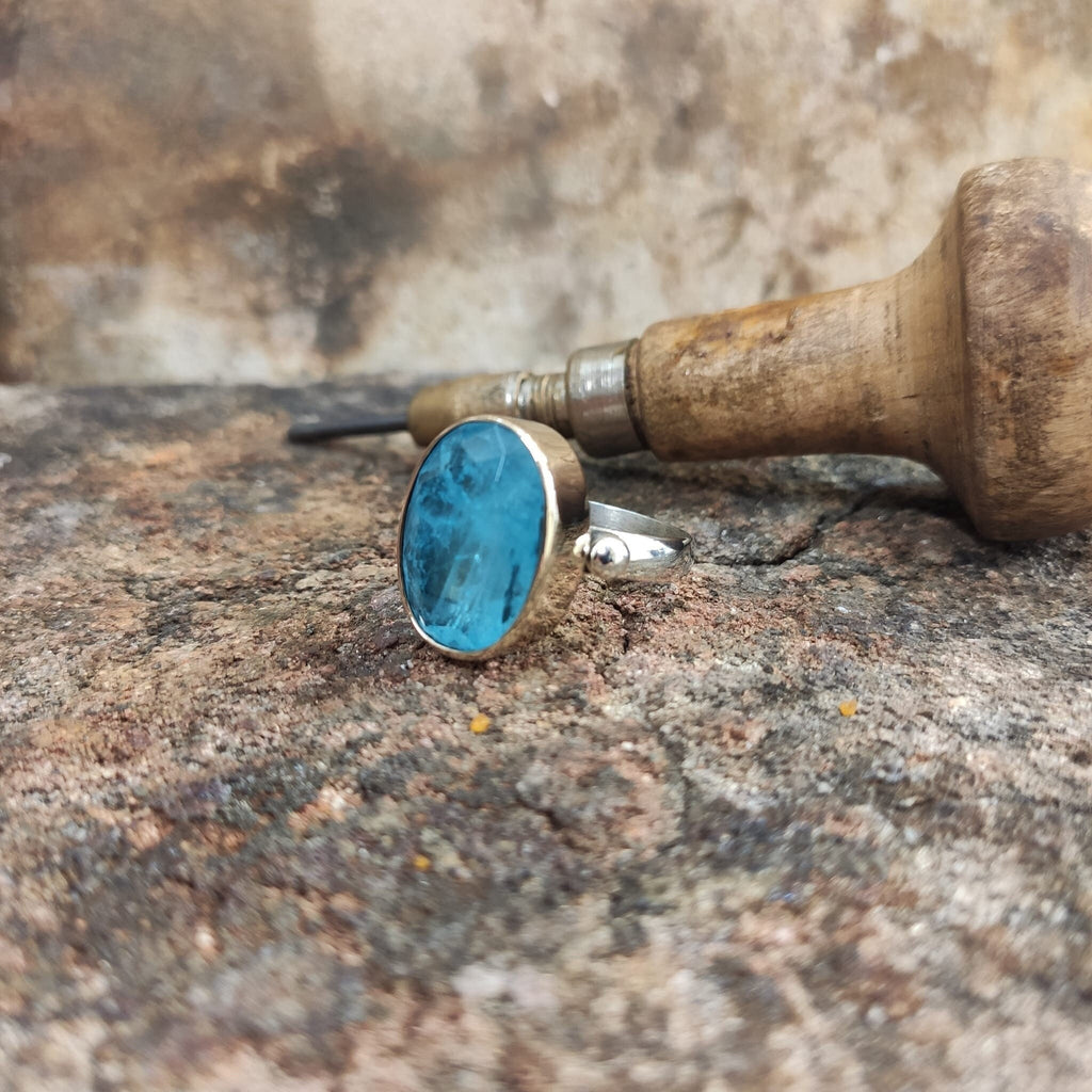 Paraiba Tourmaline Ring: Handmade Sterling Silver Jewelry (Blue Stone)