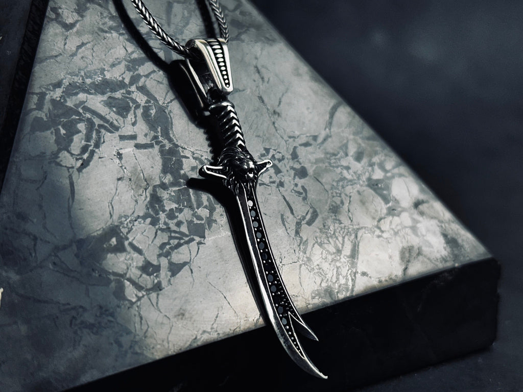 Zulfiqar Sword Necklace: Silver Lion Head Pendant - Islamic Jewelry