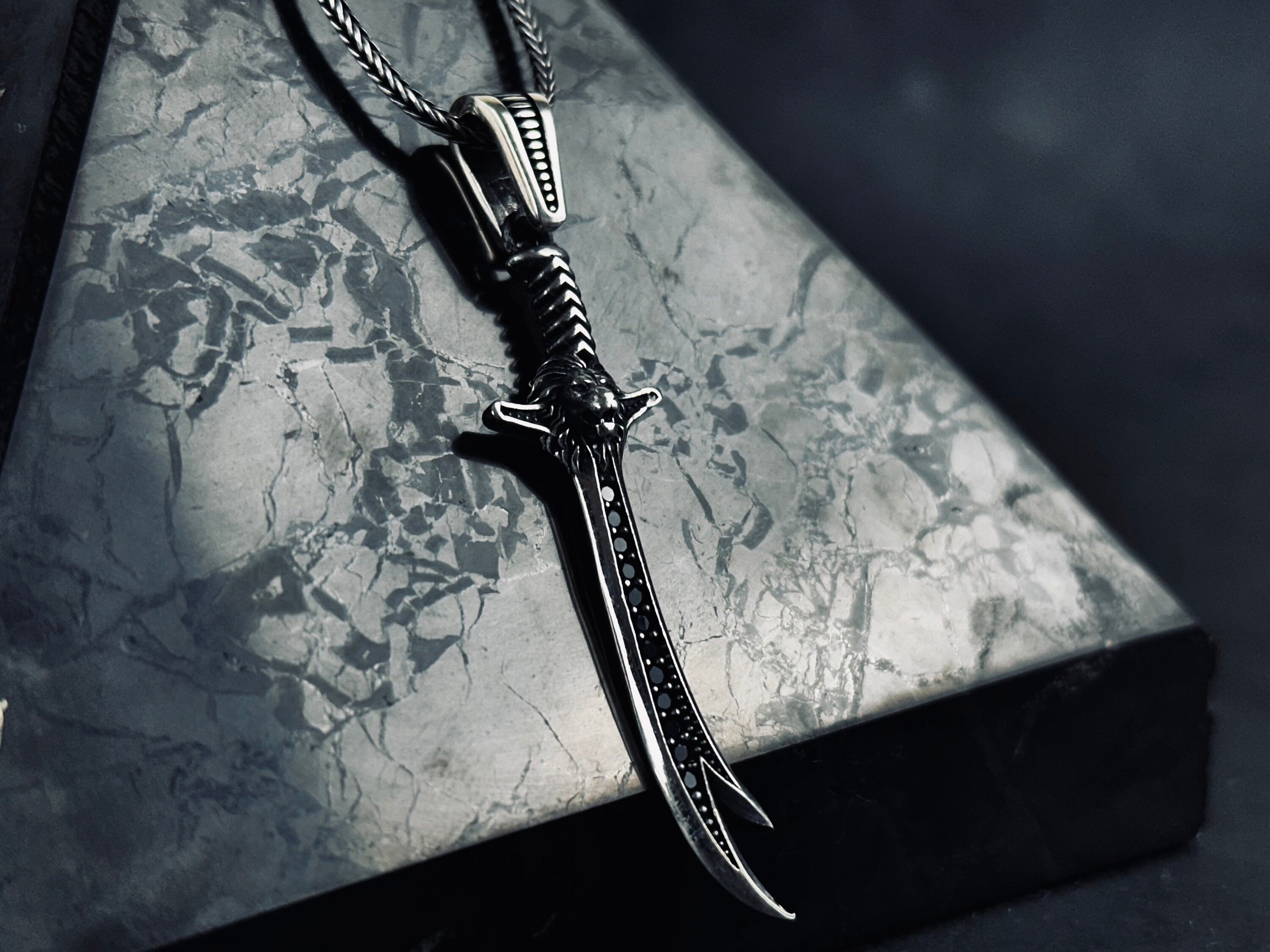 Zulfiqar Sword Necklace: Silver Lion Head Pendant - Islamic Jewelry