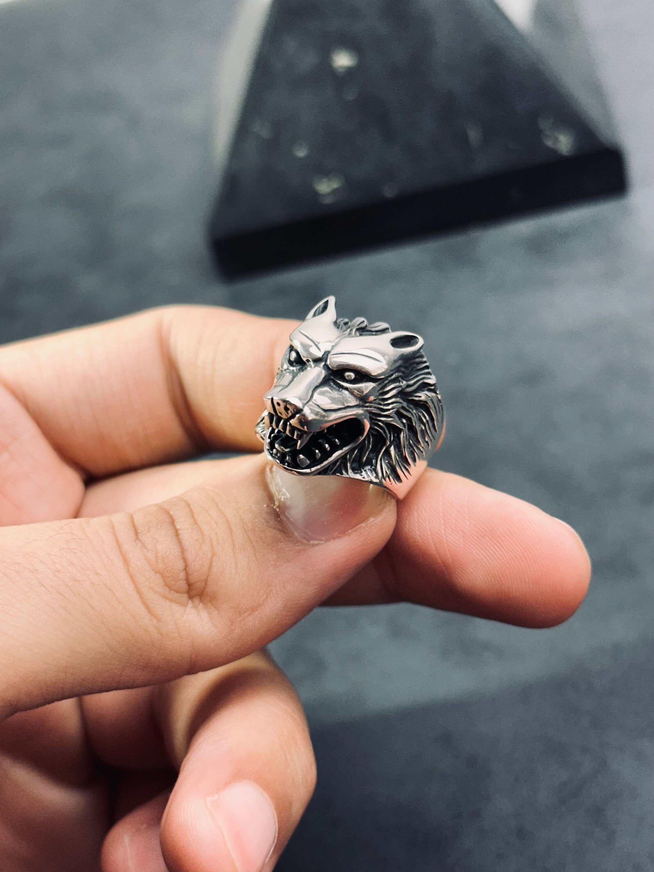 Sterling Silver Wolf Ring, Handmade Animal Design (Men's Size Options)