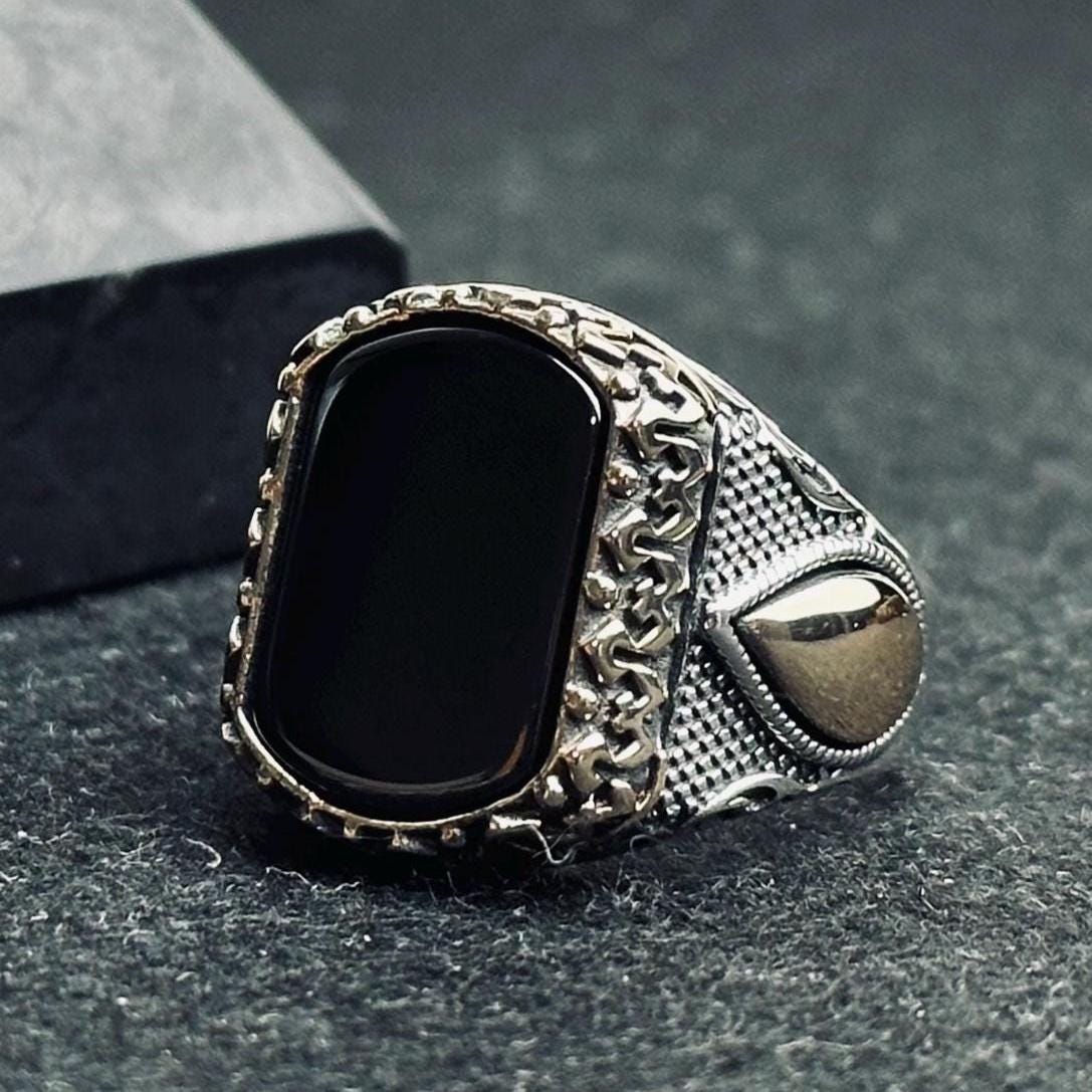 Statement Onyx Ring: Ottoman Design (Handmade Oxidized Silver)