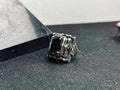 Men's Square Zircon Ring: Bold Black Stone (925 Sterling Silver)